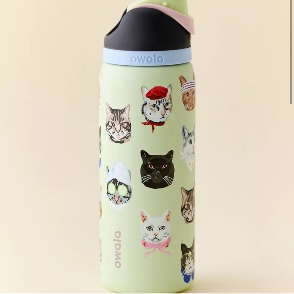 Owala Cat Design Water Bottle - Green